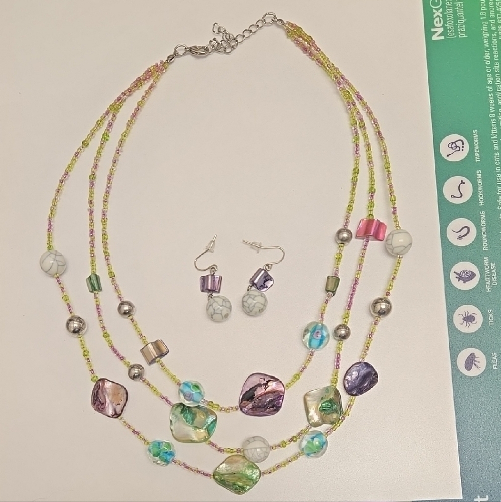Pink and Purple Multi-Strand Necklace with Gemstone Accents